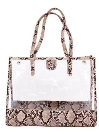 CLEAR PVC SNAKE TRIM TOTE BAG