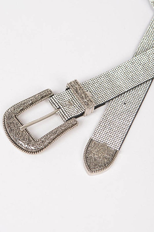 Plus Size Rhinestone Western Engraved Buckle Belt